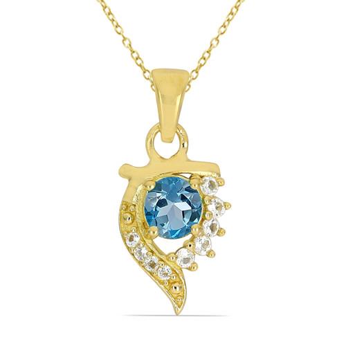 BUY 925 SILVER NATURAL LONDON BLUE TOPAZ GEMSTONE  CLASSIC PENDANT